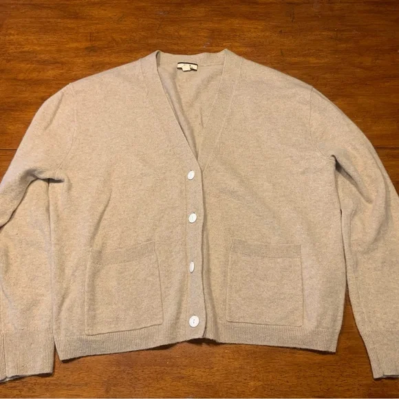 J. Crew Neutral Beige V-Neck Cashmere Button Cardigan - Picture 1 of 4